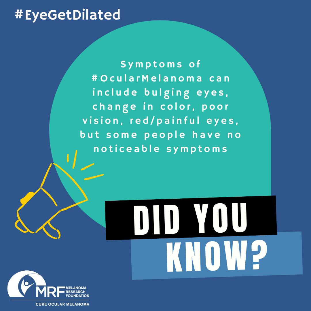MRFCureOM's tweet photo. #DidYouKnow -- Symptoms of #OcularMelanoma can include bulging eyes, change in color, poor vision, red/painful eyes, but some people have no noticeable symptoms. The best way to detect OM is through an optometrist or ophthalmologist during a dilated eye exam. #EyeGetDilated https://t.co/SJJbFvgpA4