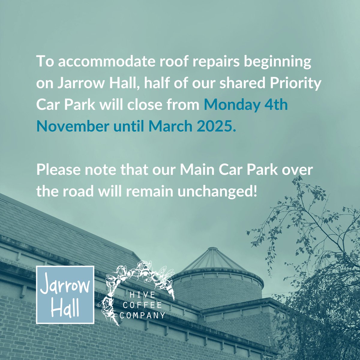 Jarrow Hall (@jarrowhall) on Twitter photo NEWS LEAK
We are finally fixing our roof! This means that from Monday until March our and <a href="/Hivecoffeeco/">Hive Coffee Company</a> ‘s Priority Car Park will have fewer spaces. Disabled bays and Main Car Park unaffected. NEWS LEAK
We are finally fixing our roof! This means that from Monday until March our and <a href="/Hivecoffeeco/">Hive Coffee Company</a> ‘s Priority Car Park will have fewer spaces. Disabled bays and Main Car Park unaffected.