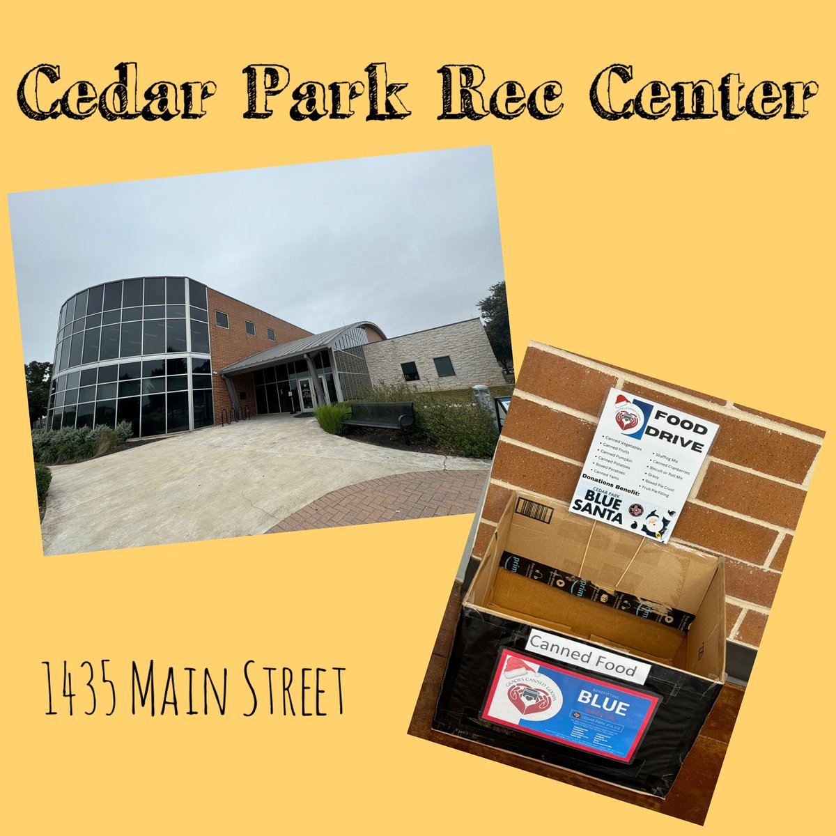 It’s the season of giving &amp; time to help families in need in our community! Bins are ready for collection at Cedar Park Library Cedar Park Rec &amp; <a href="/HEB/">H-E-B</a> Parmer/1431! You can also make a monetary donation! Please help us spread joy &amp; kindness this holiday season ❤️