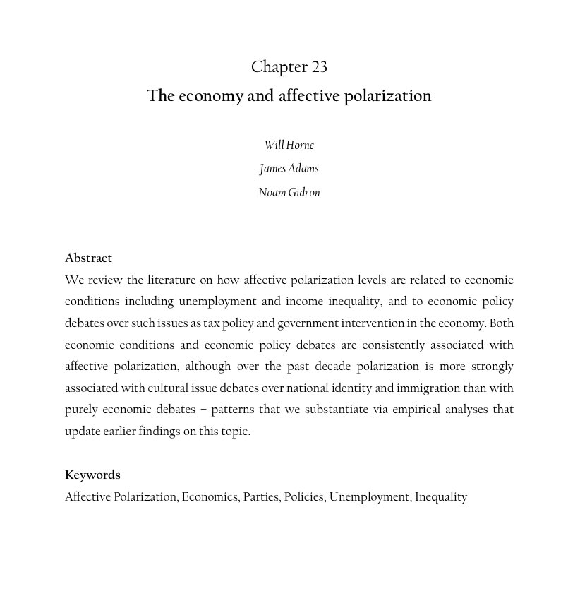 Noam Gidron (@noamgidron) on Twitter photo This handbook is an amazing resource for scholars who are interested in polarization from a comparative perspective. I was glad to contribute a chapter together with <a href="/Rwillh11/">Will Horne</a> and Jim Adams. This handbook is an amazing resource for scholars who are interested in polarization from a comparative perspective. I was glad to contribute a chapter together with <a href="/Rwillh11/">Will Horne</a> and Jim Adams.