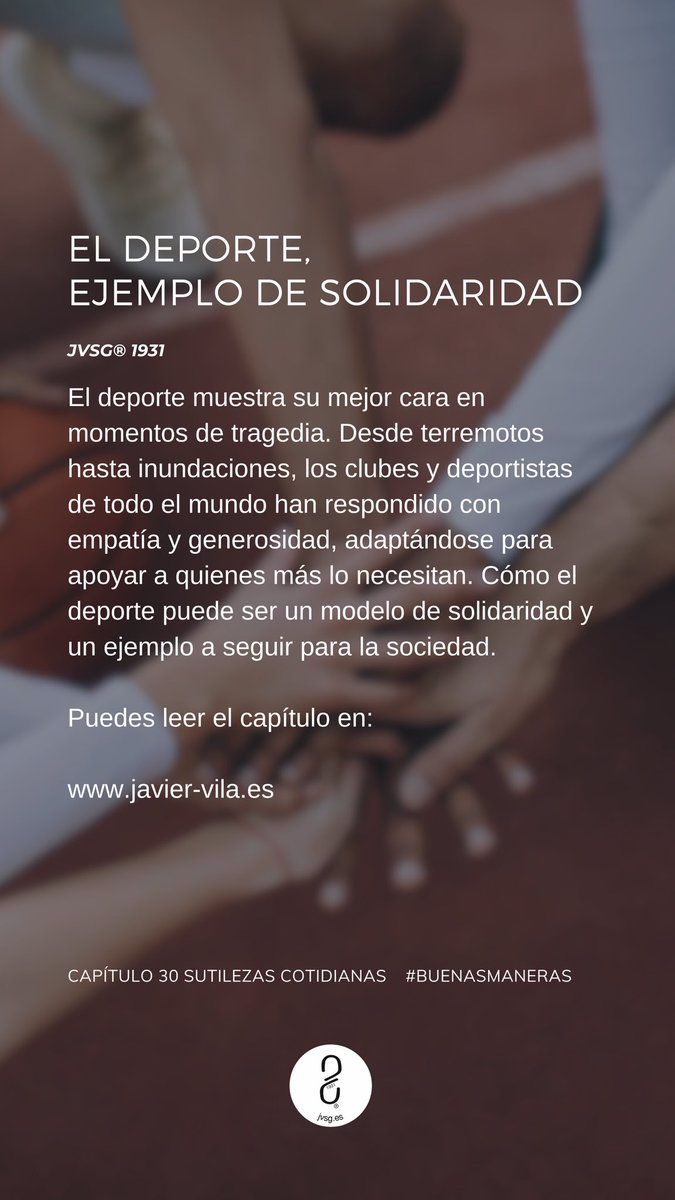 EL DEPORTE, EJEMPLO DE SOLIDARIDAD 

El #deporte muestra su mejor cara en momentos de tragedia. Cómo puede ser un modelo de solidaridad y un ejemplo a seguir para la sociedad.

javier-vila.es/el-deporte-eje…

#sutilezascotidianas #buenasmaneras