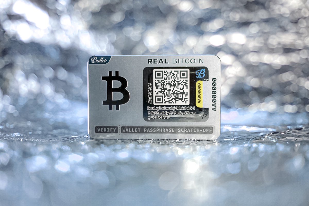 BalletCrypto's tweet photo. Who have you been trying to convert to Bitcoin? 👀
With the Ballet REAL Series cold storage card, gifting Bitcoin is as simple as scan, deposit, done.
Perfect for friends and family—even the ones who think ‘blockchain’ is some kind of fancy Lego set. 😉
#GiftBitcoin #cryptowallet #coldstoragewallet #Bitcoin