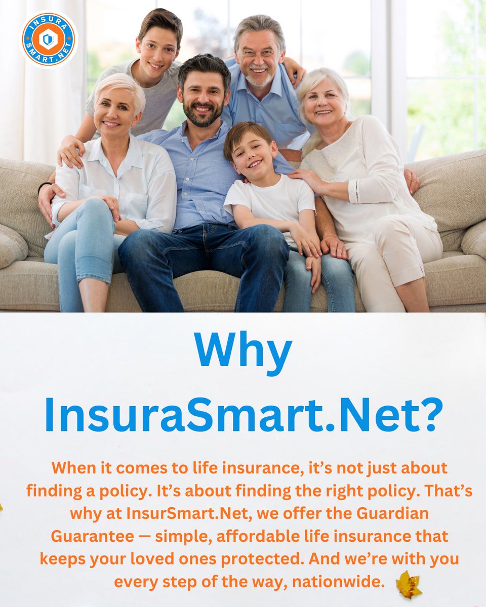Insurasmartnet's tweet image. When it comes to life insurance, it’s not just about finding a policy. It’s about finding the right policy. That’s why at InsurSmart.Net, we offer the Guardian Guarantee — simple, affordable life insurance that keeps your loved ones protected. #lifeinsurance