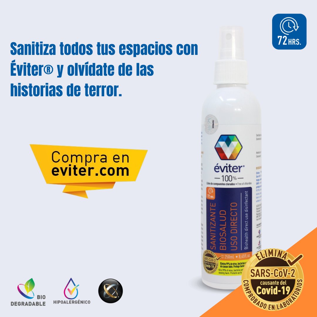 "La epidemia fantasma" - Una amenaza que solo los productos Éviter pueden detener. 🦠 
¡Protege a tu familia con nanotecnología avanzada y elimina el 99.99% de virus, hongos y bacterias hasta por 72 HORAS! 🙌🙌