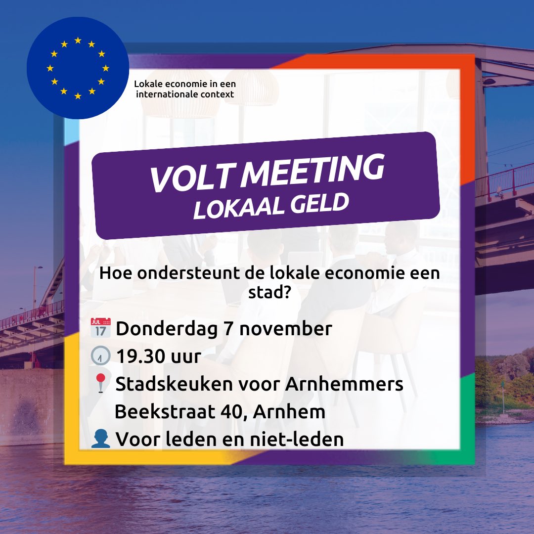 Bijeenkomst over lokaal geld!
Volt Arnhem organiseert een meeting in de Stadskeuken, waar we samen met Tjwan Oei in gesprek gaan over hoe lokaal geld de stad kan ondersteunen in een internationale context. 💶🌍