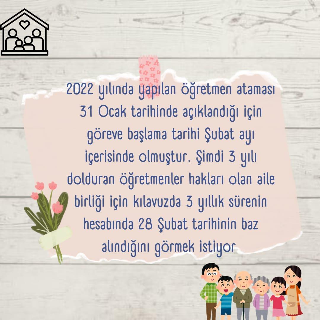 Ailemize kavuşmak istiyoruz. İki buçuk yıllık evlilikte tatilden tatile eşimi görüyorum. Üç yıl önceki atama zamanı dikkate alınarak kılavuzun oluşturulmasını talep ediyoruz. Ailemizden ayrı kalmak istemiyoruz.
<a href="/Yusuf__Tekin/">Yusuf Tekin</a>
#MEBMazerette28Subat