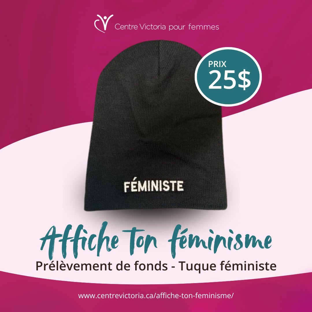 Le CVF vend des tuques féministes comme projet de prélèvement de fonds! Tu portes déjà le féminisme dans ton cœur? Pourquoi pas s’afficher, même à -22 degrés !

PRIX : 25,00$ 
DATE LIMITE POUR PASSER UNE COMMANDE : le vendredi 6 décembre 2024

centrevictoria.ca/affiche-ton-fe…