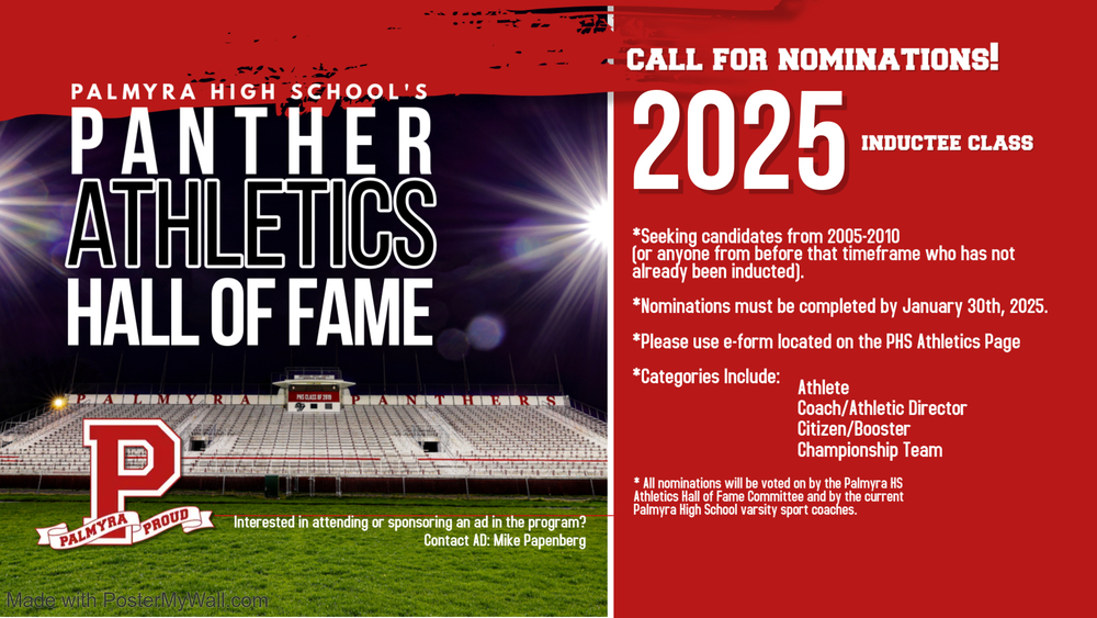 lsaboPHS's tweet image. CALL FOR NOMINATIONS! Palmyra Athletics Hall of Fame palmyraschools.com/o/phs/article/…