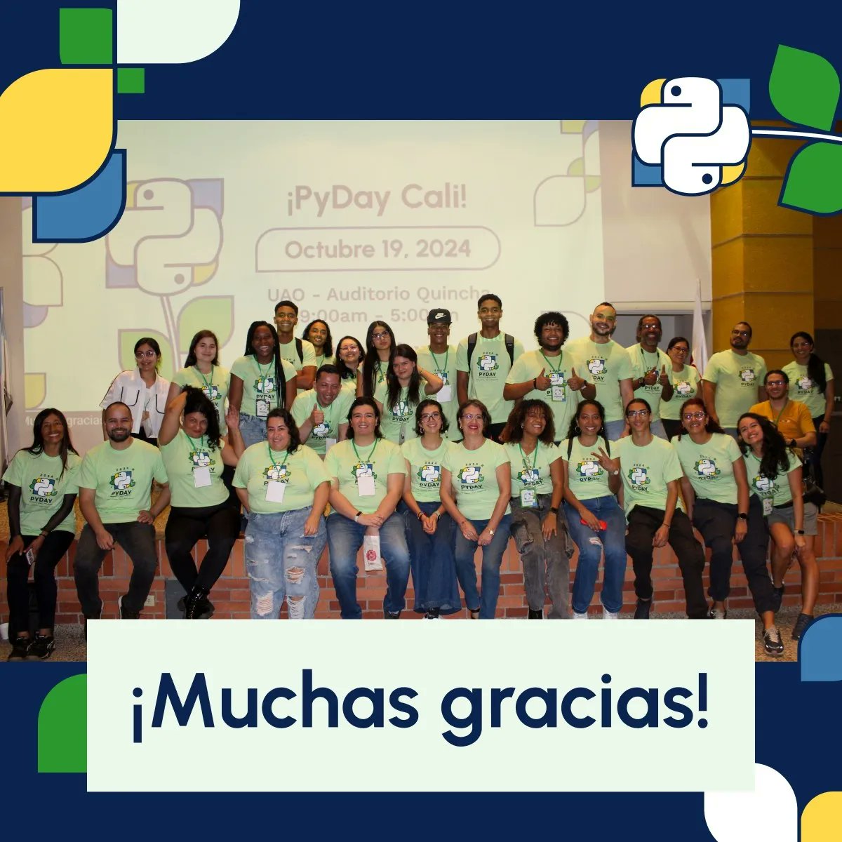 pythoncali's tweet image. ¡Queremos agradecerle a todas las personas que asistieron al #PyDayCali2024! Desde el equipo organizador, extendemos agradecimientos a las personas voluntarias, speakers, comunidades y sponsors, que creyeron en nuestro evento y lo vivieron con nosotros el pasado 19 de Octubre.