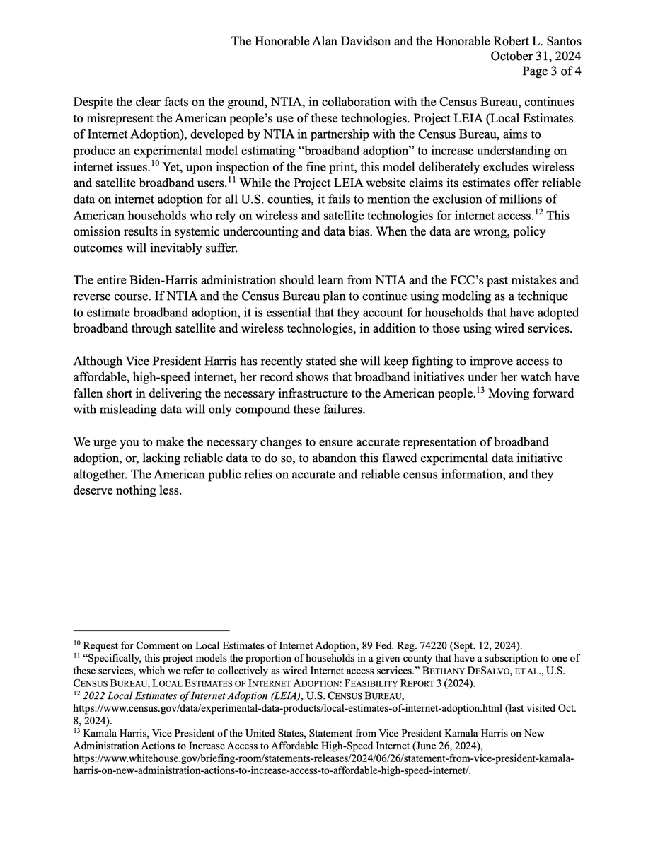 SenLummis's tweet photo. Even in 2024, many households across Wyoming lack reliable high-speed connectivity. Instead of working to bridge the digital divide, the Biden-Harris admin continues to choose politics over sound policy, even going as far as to unfairly target @elonmusk’s Starlink. More⬇️⬇️ https://t.co/DImwTLf10a