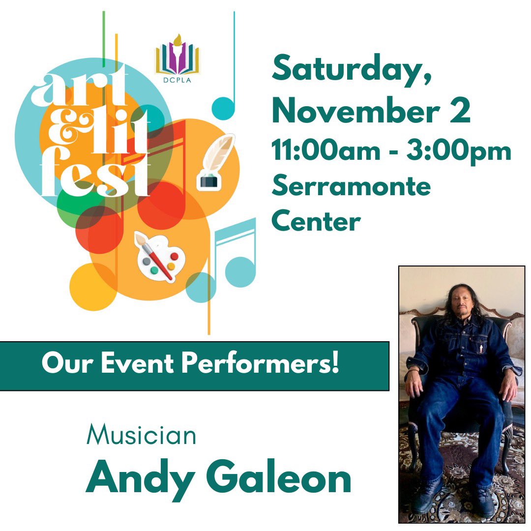 dcpla_'s tweet photo. We’re excited to have Andy Galeon perform tomorrow at the 3rd Annual Art &amp; Lit Fest this Saturday, November 2, at Serramonte Center! 

Learn more at https://t.co/sBiGwvPoNd

#dcpla https://t.co/hSJIFDF2zy
