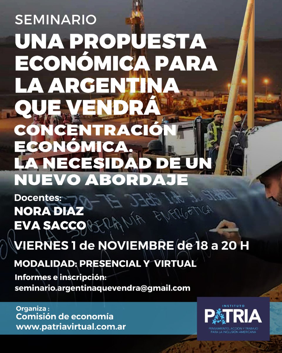 IntegracionSES's tweet photo. #HOY Seminario: "Una propuesta económica para la Argentina que vendrá".
Docentes: Nora Díaz y @evasacco1 de #IntegracionSES.
Más información 👇👇👇 https://t.co/y7Umh7Fnas