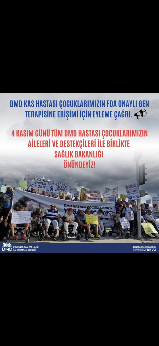 BulutNihal2's tweet photo. #DMD Kas Hastası Çocuklarımız İçin 
4 KASIM'DA ANKARA'DA SAĞLIK BAKANLIĞI ÖNÜNDE BULUŞUYORUZ ‼️

#DMD4KasımdaAnkarada 

@Kedisever_17 
@Kedisever212 
@33utopik 
@benice_77 
@erdaln33 https://t.co/L5NjUp7RPC