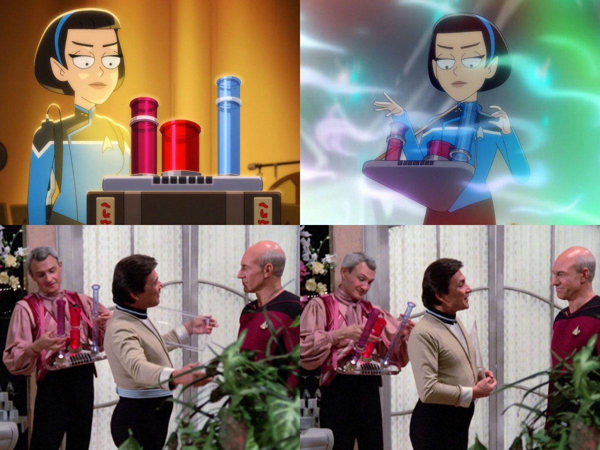 We finally get a name for the music instrument played my the musician in the holographic Café des Artistes in #StarTrekTNG's "We'll Always Have Paris"↙️↘️: #StarTrekLowerDecks' "The Best Exotic Nanite Hotel"↖️↗️ reveals that these are vibe tunes and they truly sound out of this