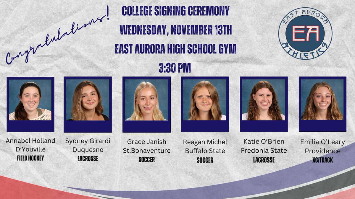 ea_bluedevils's tweet photo. The East Aurora Athletic Department will hold a signing ceremony on Wednesday, November 13th at 3:30 pm in the high school gymnasium for our student-athletes who have committed to compete at the collegiate level. Congratulations! https://t.co/xmdlSrA9VM