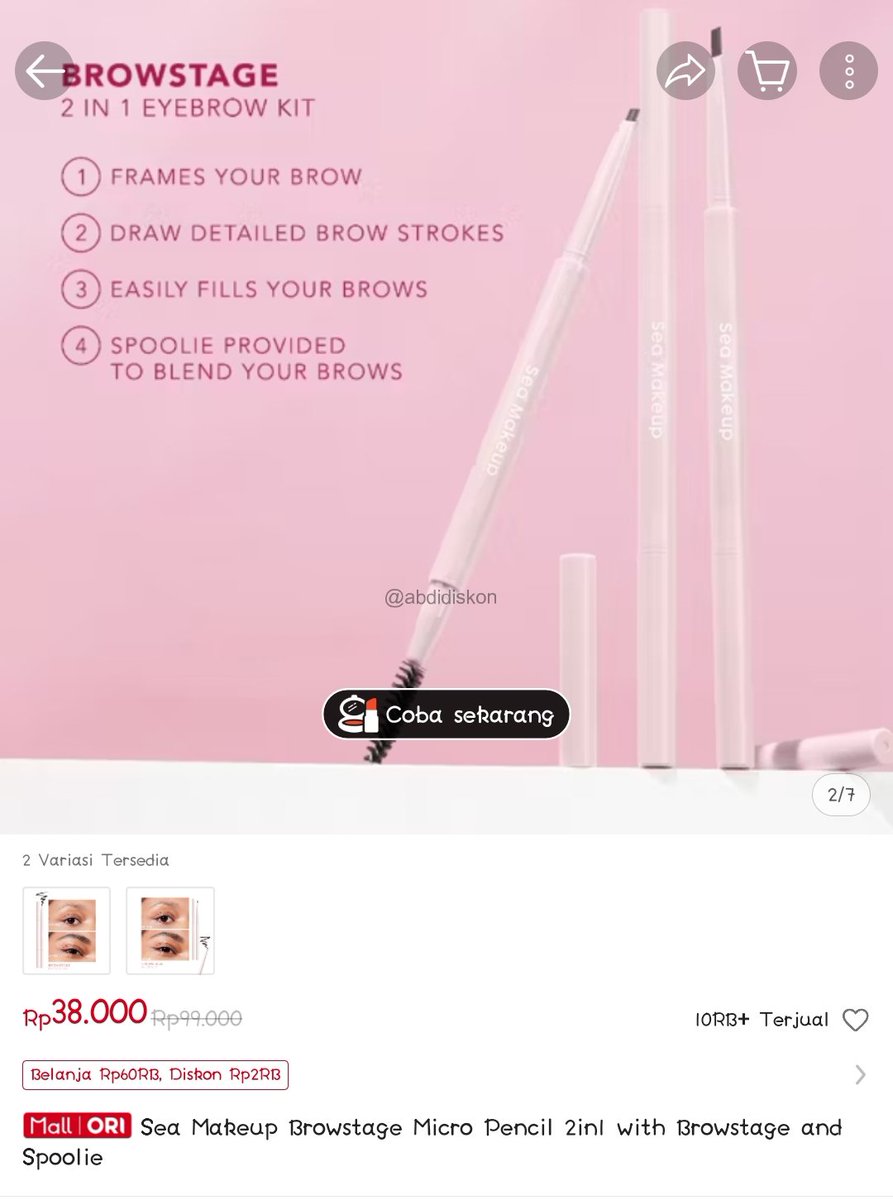Cek Sea Makeup Browstage Micro Pencil 2in1 with Browstage and Spoolie dengan harga Rp38.000. Dapatkan di Shopee sekarang! 
s.shopee.co.id/3L9IBsa947
