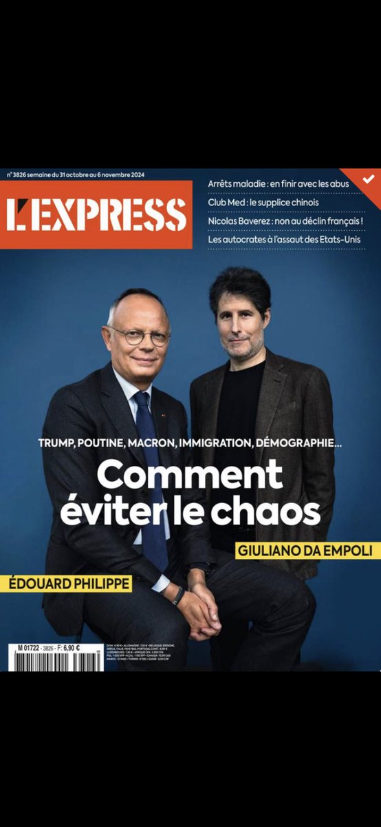 Un numéro de L’Express à ne pas manquer ! 👀

Crise démocratique, immigration, Moyen-Orient… <a href="/EPhilippe_LH/">Edouard Philippe</a> partage son diagnostic et expose ses solutions pour éviter le chaos dans notre monde, aux côtés de <a href="/giulianode/">giuliano da empoli</a>.