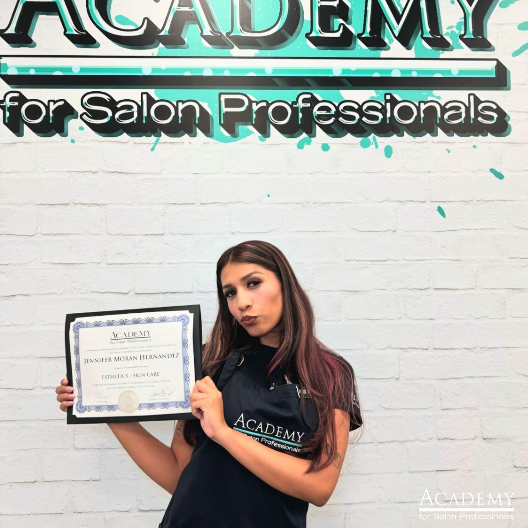 Con-GRAD-ulations to our #EsthiBestie grad, Jennifer! We cannot wait to see you thrive in your new career! 🎉 

This is the LAST CHANCE to sign up for our night #Esthetician course starting 11/4! Visit academyla.com to sign up!