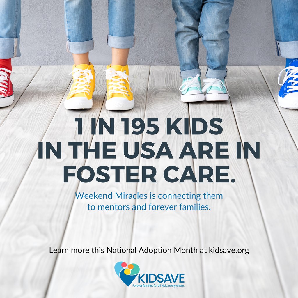 November is #NationalAdoptionMonth! Did you know that 1 in 195 kids in the U.S. are in foster care? We'll be bringing you facts like this all November as we work to help older kids in foster care find family and mentors. ⁠
⁠
Visit kidsave.org/national-adopt… to learn more!⁠