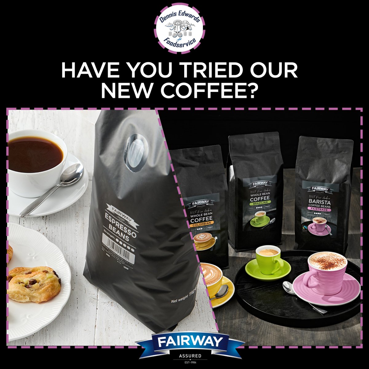 Have you tried our NEW Fairway Assured and Excellence coffee range, crafted to meet the needs of baristas and caterers seeking quality and value. 

All available in 1kg bags - Click here to find out more: ow.ly/974p50TWtb5

#Coffee #Hospitality #Coffeeshop #Cafe