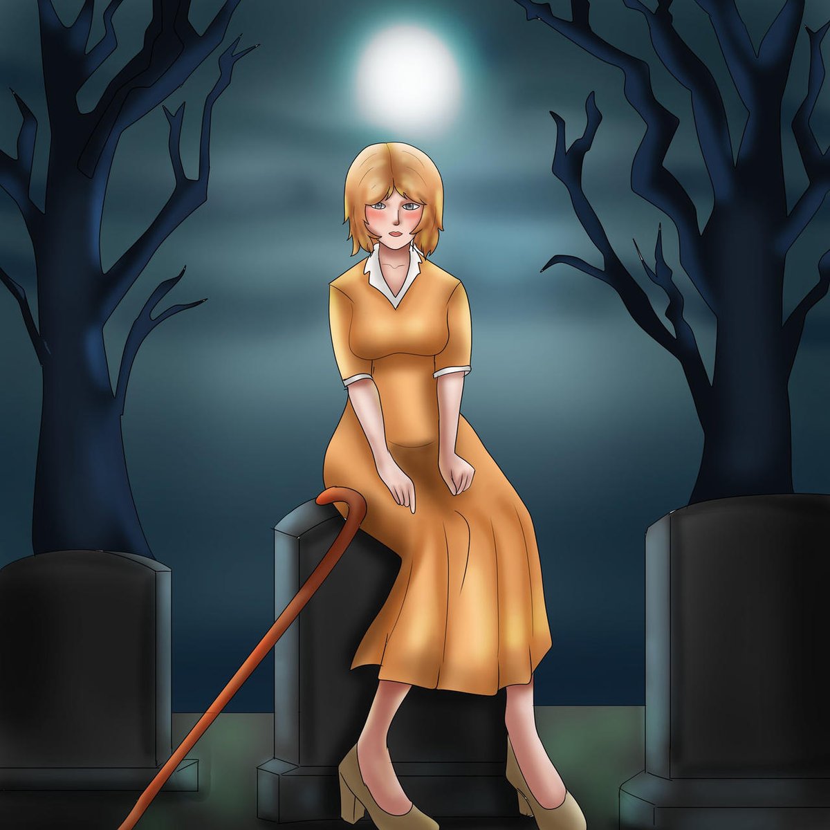 <a href="/MikeeMort/">Trached & Baked</a> Tori is at a old graveyard in the monlight near Malory Towers. She and Darrel discovered it. It was the ansestral plot of Miss Grayling's family. Tori wanted to pay her respects. Darrel wanted to document the experience with her camera. Artist: <a href="/KenKaneki_Otaku/">Ken Kaneki( 🕶 )</a>