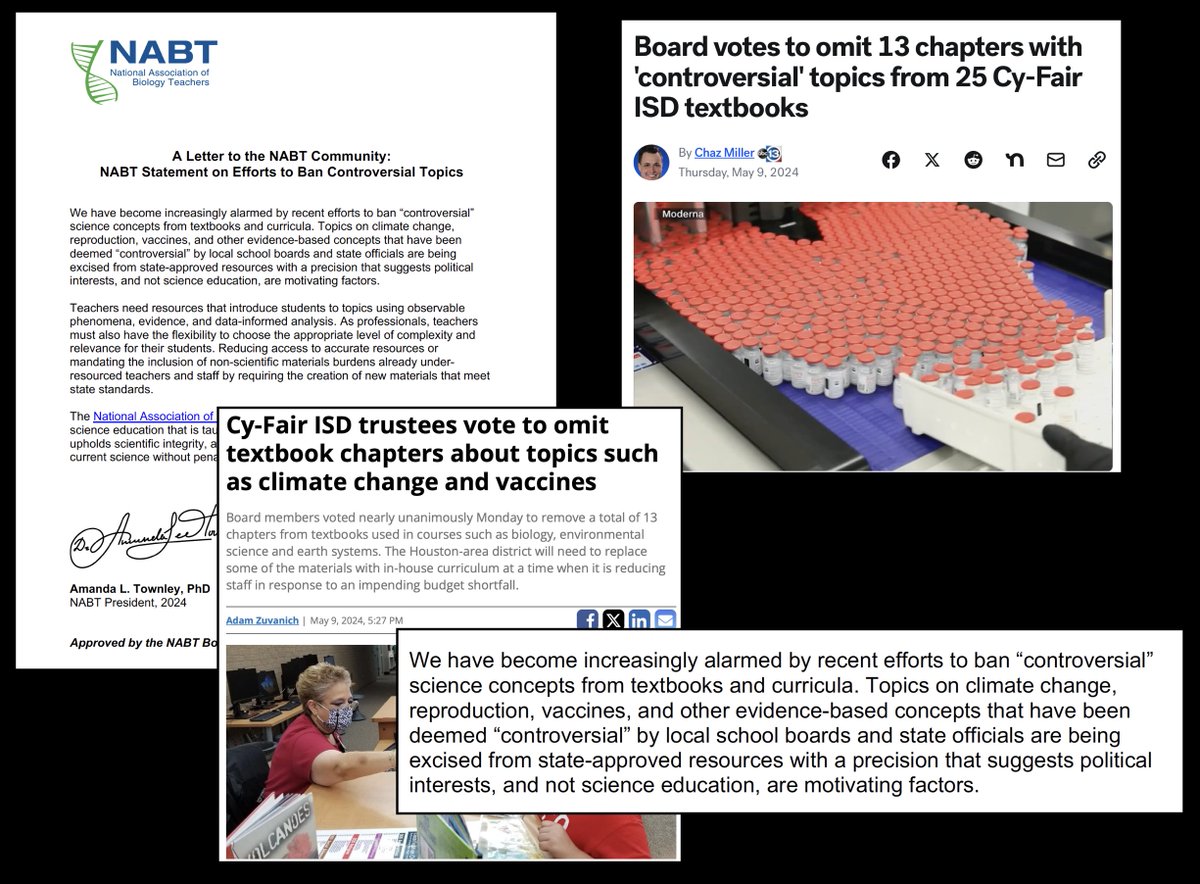 Today the National Association of Biology Teachers (NABT) condemned efforts to ban topics such as climate change and vaccines from Biology textbooks. ncse.ngo/nabt-condemns-…