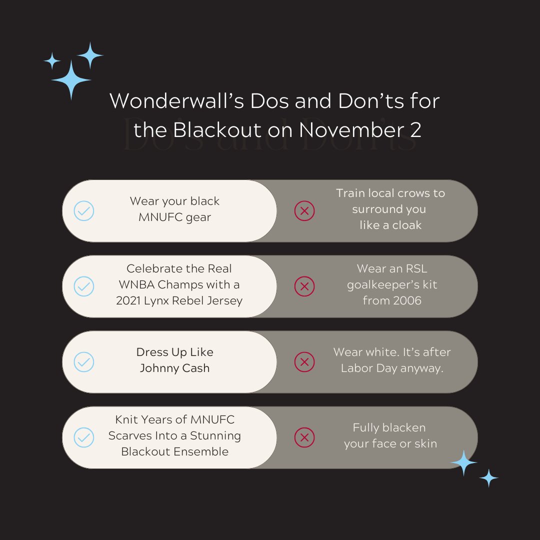 Tomorrow, we black out Allianz Field to welcome #MNUFC back from a productive trip to Utah. 

In case you need some helpful tips for what to wear or what to skip, we've prepared a guide: