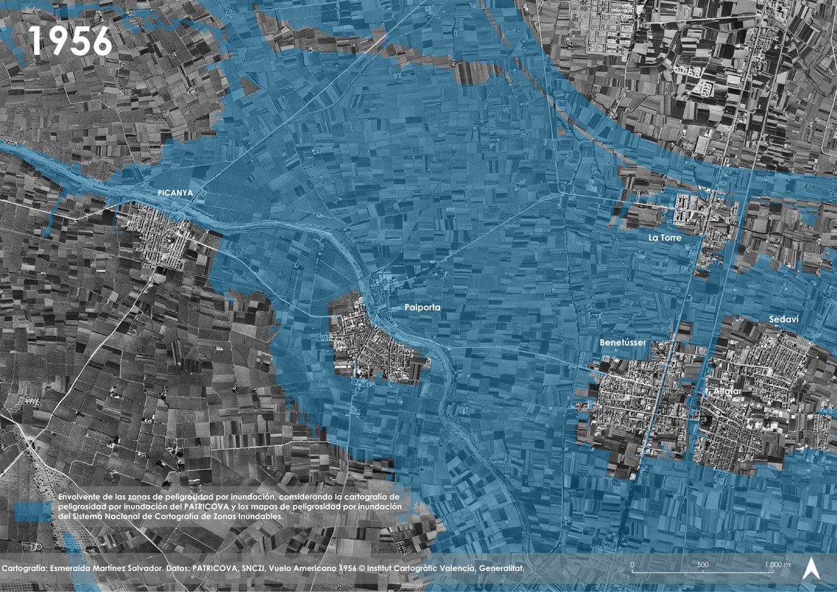 Los datos que llegan son escalofriantes. #DANA

Esto para reflexionar ⬇️⬇️⬇️

Evolución urbana entre 1956 y 2024 con superposición del ámbito inundable, según el Sistema Nacional de Cartografía de Zonas Inundables y el PAT prevención del riesgo de inundación CV.