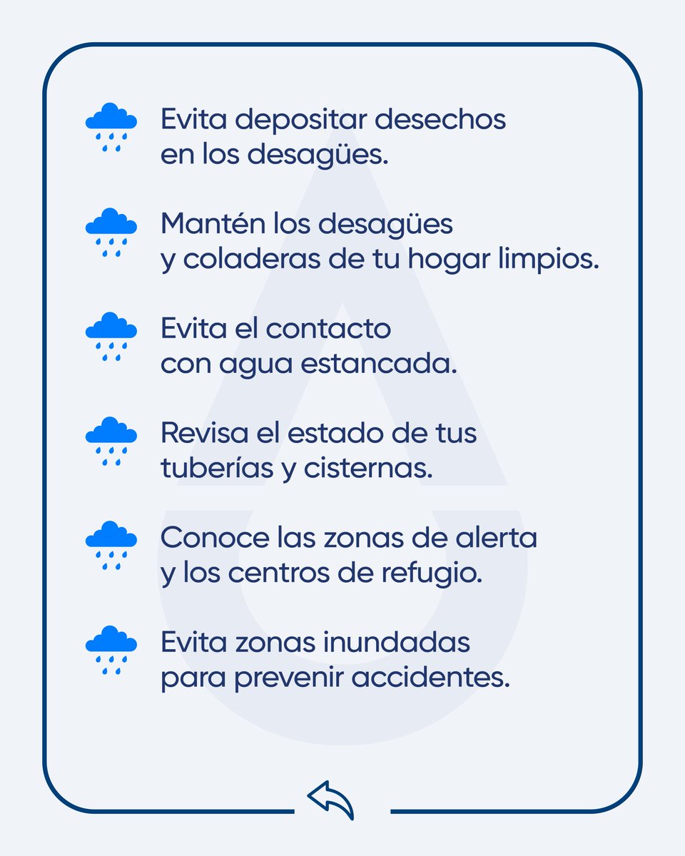 caasdrd's tweet photo. 🌧️💧 ¡Nos preparamos para las fuertes lluvias! Aquí te damos algunas recomendaciones para mantener tu seguridad, ante las vaguadas que se presentan en todo el territorio nacional. https://t.co/QGh2LdUR9o