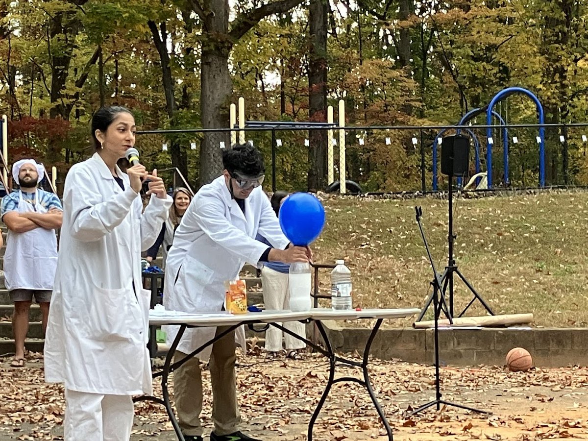 CvilleSchools's tweet photo. Love the school-wide AM mtg at @JohnsonSchoolVA. Look at Mr. K, turned into an ice cream sundae! He was topped with choc syrup &amp; more to celebrate the school earning more than $3000 in the PTO's change challenge. Thx to #UVA Alpha Chi Sigma for performing chemistry experiments! https://t.co/9OBSsWEPTX