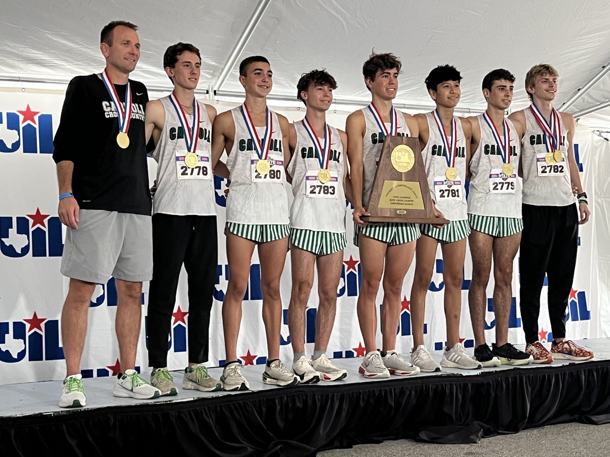 SLCAthletics's tweet photo. OOPS! They have WON it again!! Southlake Carroll clinched their SIXTH UIL State Cross Country title in a row and TENTH overall on Friday morning at Old Settler's Park in Round Rock. @CABCSLC @CarrollCXC 
@uiltexas https://t.co/AwwPJZiBet