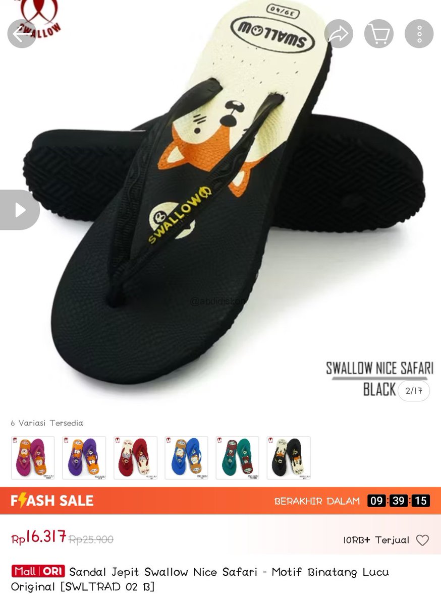 Sandal Jepit Swallow Nice Safari - Motif Binatang Lucu Original [SWLTRAD 02 B] dengan harga Rp16.835. Dapatkan di Shopee sekarang! 
s.shopee.co.id/6pjAOFE0tm