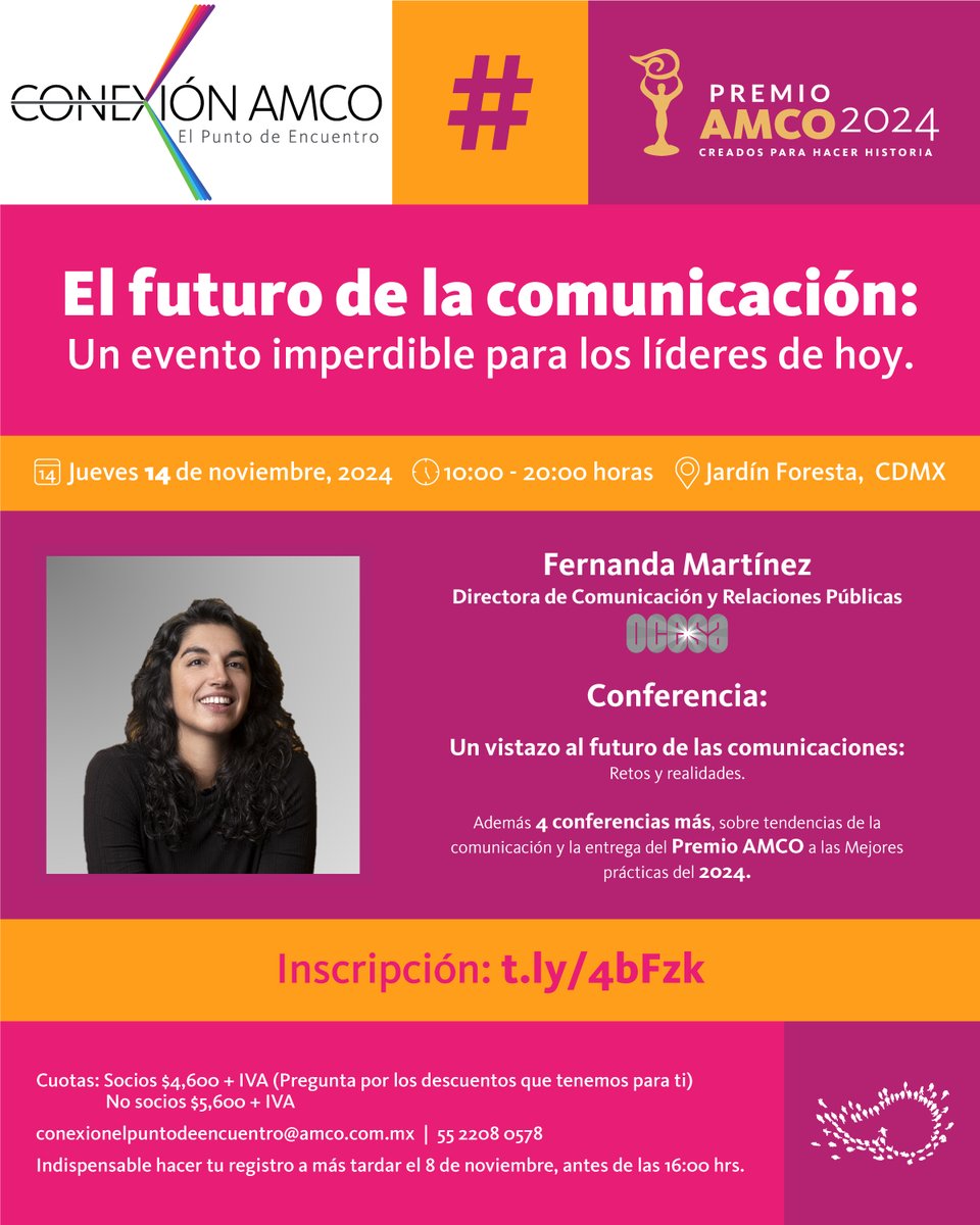 #ConexiónAMCO 
Este es el espacio perfecto para reconectar con colegas, hacer nuevos contactos y enriquecer tu perspectiva profesional. 
¡No te lo pierdas! Conoce más del evento en t.ly/4bFzk y asegura tu lugar.