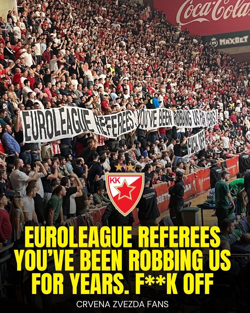 💢😳 Crvena Zvezda fans send a very clear message for the refs and EuroLeague in Belgrade.