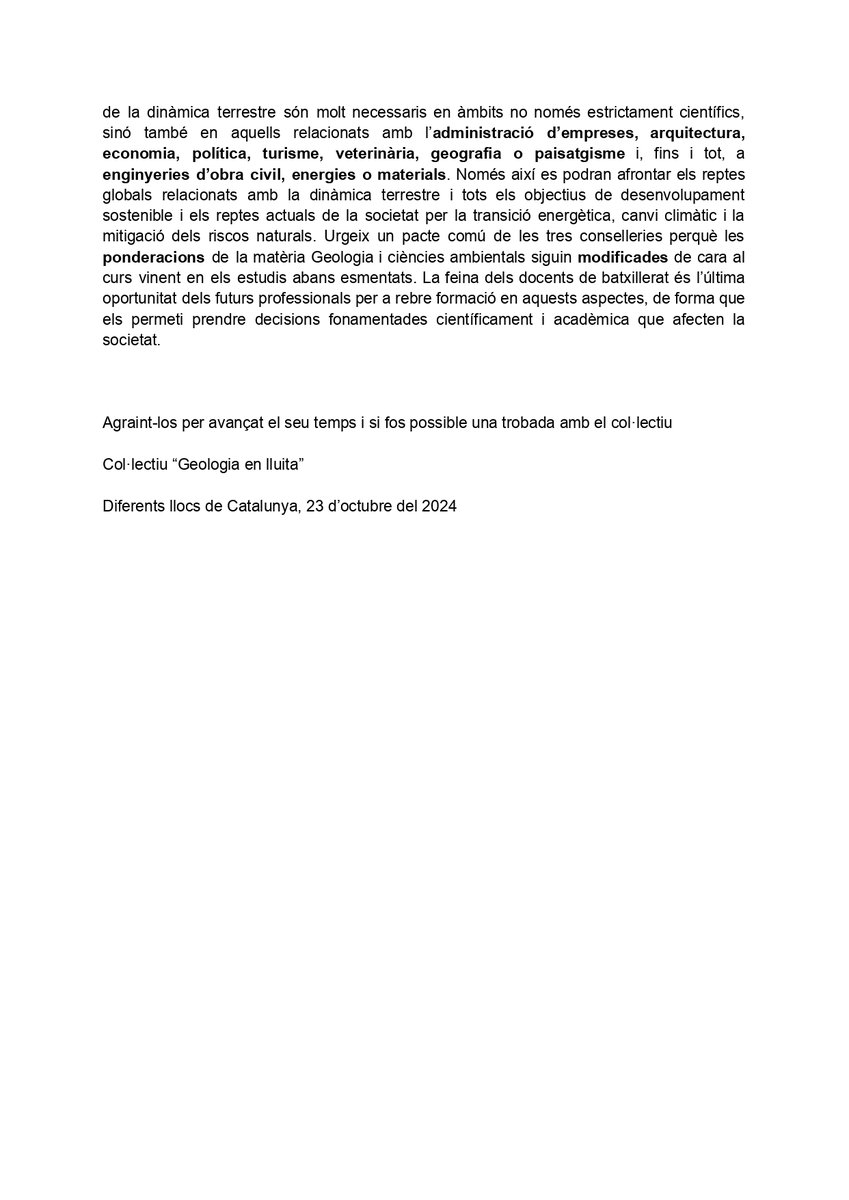 La setmana passada des del col·lectiu <a href="/Geologialluita/">GeologiaEnLluita</a> van enviar cartes a totes les conselleries implicades en la Valorització de la Geologia en Educació. Encara no hem rebut resposta.
<a href="/SilviaPaneque/">Sílvia Paneque</a> <a href="/EstherNiuboedu/">Esther Niubó 🐠</a> @ Pulido
#EnsenyarGeologiaSalvaVides