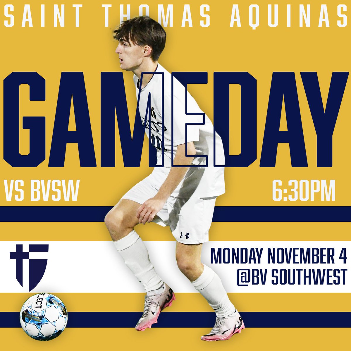⚽Gameday
⭐Kansas 5A East Quarterfinal
🆚BV Southwest
📅Mon Nov 4
📍BV Southwest
#stasaints #GoAquinasSaints