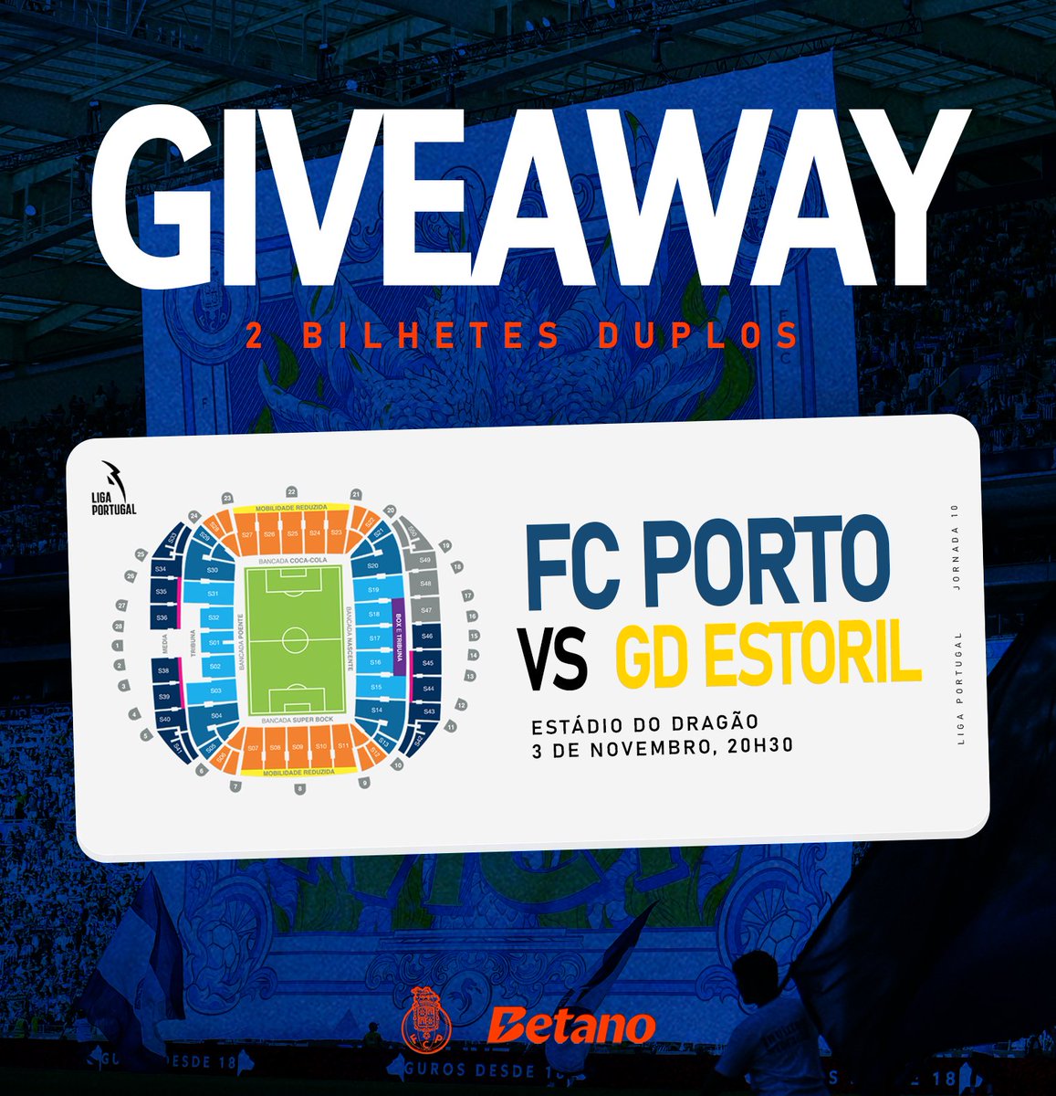 🚨 𝗚𝗜𝗩𝗘𝗔𝗪𝗔𝗬! 🚨

2 Bilhetes Duplos para o #FCPorto 🆚 Estoril Praia! 💙🐉

Requisitos:
1️⃣ Seguir a <a href="/Betano_PT/">Betano Portugal 🔞</a> e a <a href="/DragaoNews1893/">Dragão News 🇸🇻</a>
2️⃣ Retweet
3️⃣ Identificar um amigo

⚠️ AVISO: Os vencedores serão anunciados amanhã (2 de Novembro), às 22h00. ESTEJAM ATENTOS!