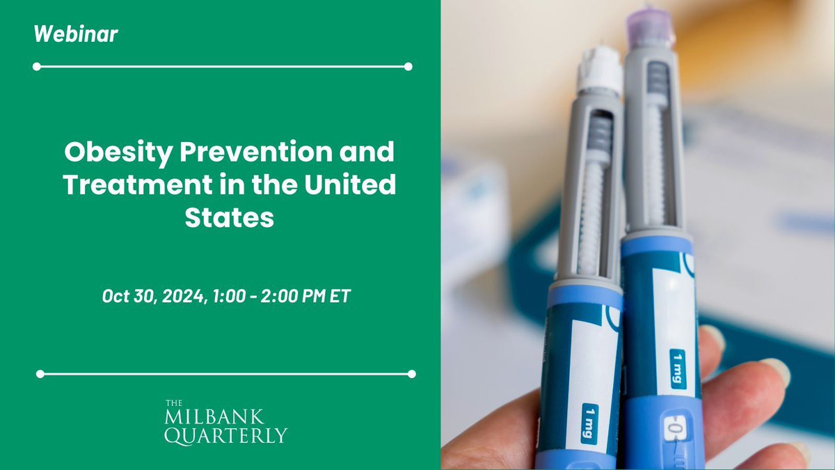 Milbank Memorial Fund & The Milbank Quarterly (@milbankfund) on Twitter photo ICYMI, watch a recording of this week's Milbank Quarterly webinar about new research on obesity treatment coverage and prevention measures & policy implications with Neil Mehta of <a href="/utmb_spph/">UTMB School of Public & Population Health</a> @askdrfatima@dietzwcd4 & Liz Ruth of @NACDDinfo buff.ly/3UwOLkG ICYMI, watch a recording of this week's Milbank Quarterly webinar about new research on obesity treatment coverage and prevention measures & policy implications with Neil Mehta of <a href="/utmb_spph/">UTMB School of Public & Population Health</a> @askdrfatima@dietzwcd4 & Liz Ruth of @NACDDinfo buff.ly/3UwOLkG