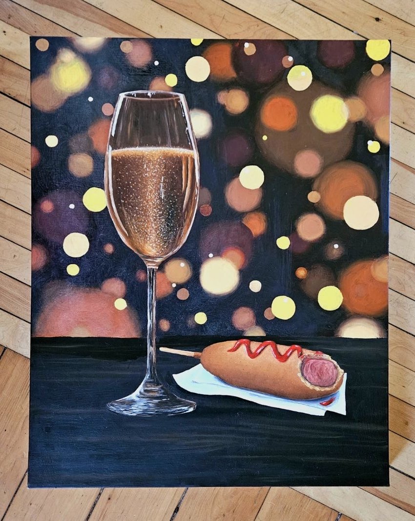 biggest_dinguss's tweet photo. My girlfriend finally finished this painting today. The inspiration for this was @NoahVerrier’s uncrustable. It’s also like 3’ x 2’. https://t.co/U15JiXl6Xn