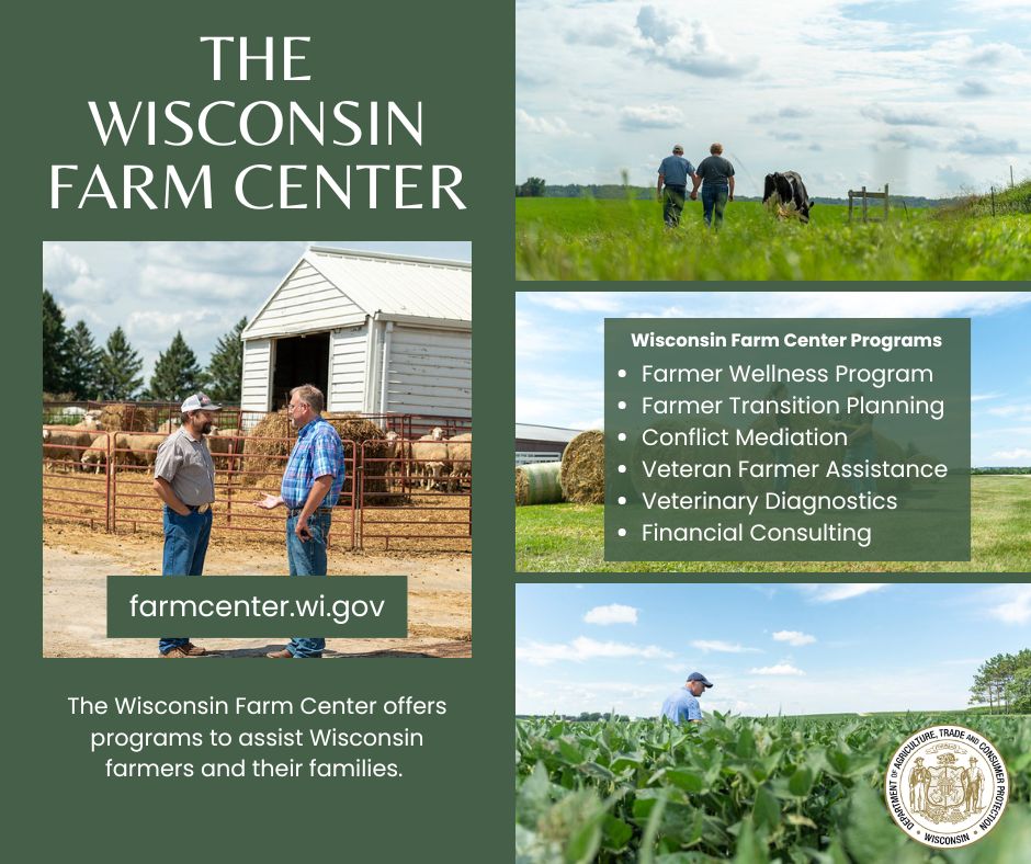 widatcp's tweet photo. Regardless of the season, the Wisconsin Farm Center is here to help. This center provides programs designed to help farmers and their families navigate life’s challenges. Learn more at https://t.co/FVJHcvvp9A.

#WisconsinFarmCenter #MentalHealth #DATCP https://t.co/LSVwztaPGt