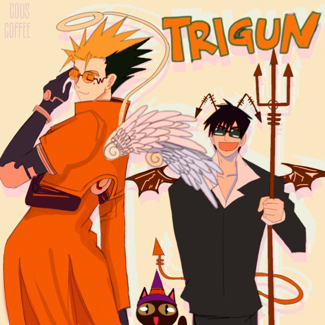 little halloween redraw 🧡💛🎃 👻
 👼🦇 #trigun #trigunfanart #vash #wolfwood #vashwood