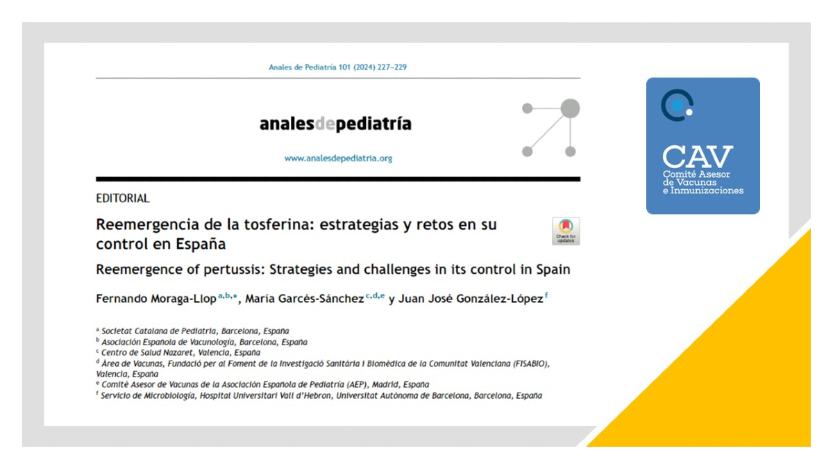 Publicado en Anales de Pediatría el artículo "Reemergencia de la tos ferina: estrategias y retos en su control en España", en el que también se comentan los desafíos en su control, a pesar de las políticas de vacunación establecidas.
vacunasaep.org/profesionales/…
