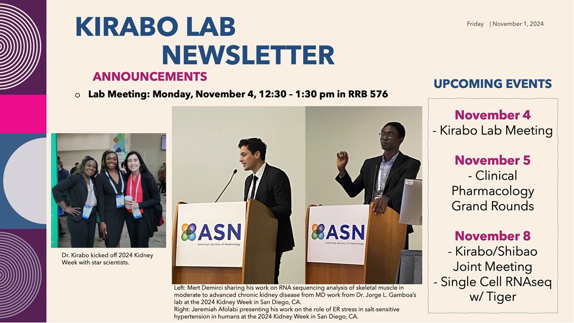 Annet Kirabo D.V.M., M.Sc., Ph.D., F.A.H.A. (@annetkiraboc1) on Twitter photo This week's #KiraboLab Newsletter highlights the amazing time at #ASN24 #ASNKidney with friends <a href="/Carmendemigue12/">Carmen De Miguel, PhD, MS, FAHA</a> and <a href="/clintoria/">Clintoria R. Williams, PhD, FAHA, FAPS</a> and outstanding presentations by <a href="/MDemirc1/">Mert Demirci, MD</a> and <a href="/jmafolabi/">Jeremiah M. Afolabi DVM., Ph.D.</a> <a href="/ASNKidney/">American Society of Nephrology</a> This week's #KiraboLab Newsletter highlights the amazing time at #ASN24 #ASNKidney with friends <a href="/Carmendemigue12/">Carmen De Miguel, PhD, MS, FAHA</a> and <a href="/clintoria/">Clintoria R. Williams, PhD, FAHA, FAPS</a> and outstanding presentations by <a href="/MDemirc1/">Mert Demirci, MD</a> and <a href="/jmafolabi/">Jeremiah M. Afolabi DVM., Ph.D.</a> <a href="/ASNKidney/">American Society of Nephrology</a>