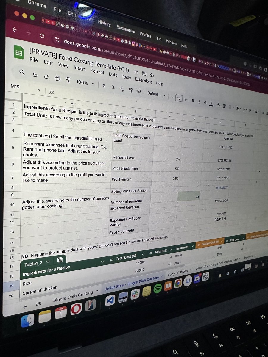 __tega__'s tweet photo. Food costing is no mean fit. So I’m collaborating with expert chefs to design this costing template that will allow food vendors to accurately cost their food by entering the price of ingredients used. 

You can also set your expected profit margins, expenses etc. https://t.co/nXvVSJU26X