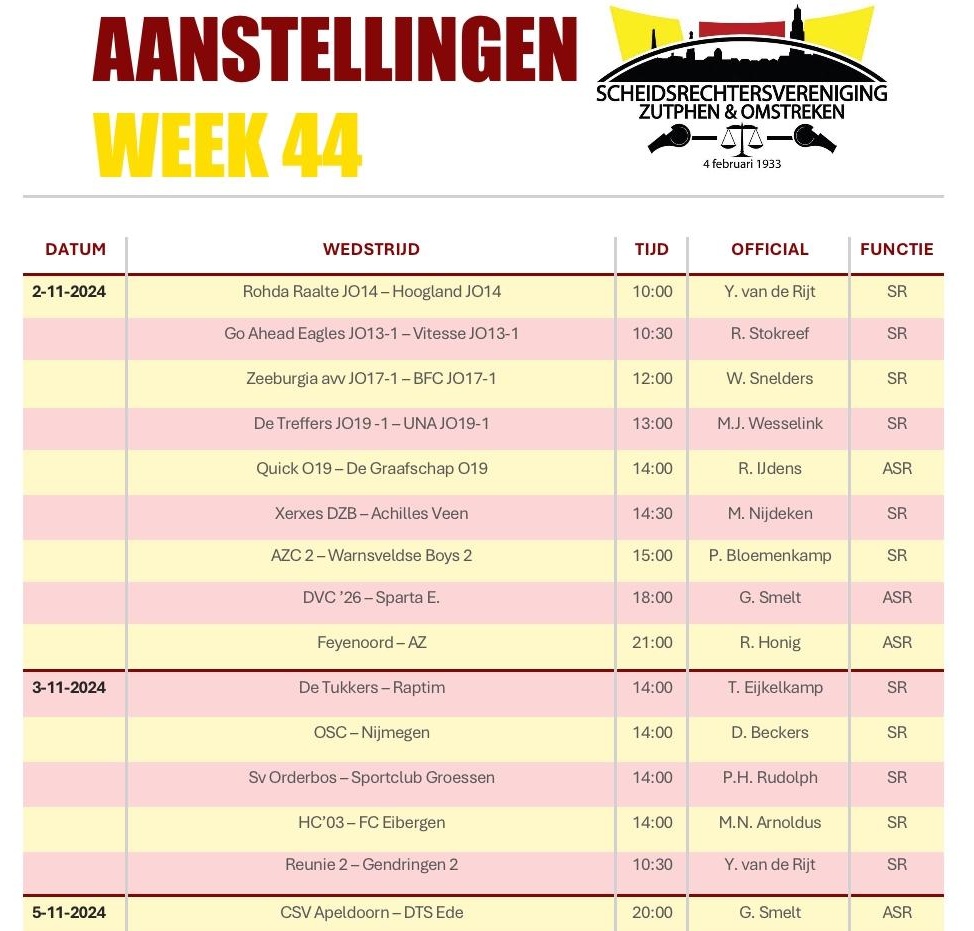 De maand november maakt dit jaar zijn opwachting en ook deze maand gaan onze mannen weer vol goede moed aan de bak op de velden. Een mooi programma is daarvan het gevolg!

Bekijk het hele programma op onze website.
szo-zutphen.nl/aanstellingen