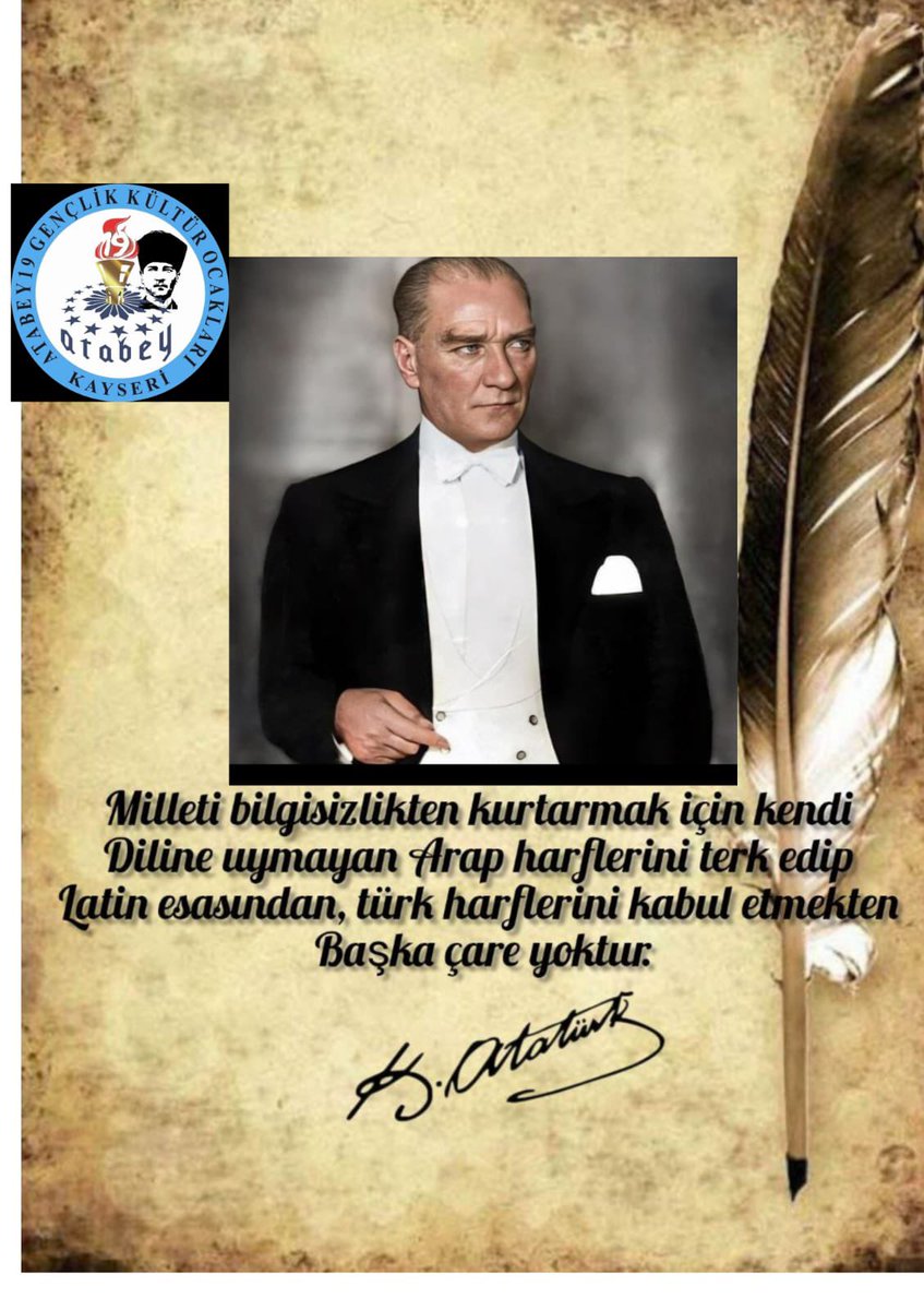 atokayseriil's tweet photo. TÜRK HARF DEVRİMİ HAFTASI KUTLU OLSUN
#1kasım #1kasim #1kasım1928 #1kasımharfdevrimi #1kasımharfdevrimikutluolsun #harf #inkılap #türkçe #türkalfabesi #atatürk #devrim #türkçedilbilgisi #türkçediletkinliği https://t.co/0r5OvKpaOy