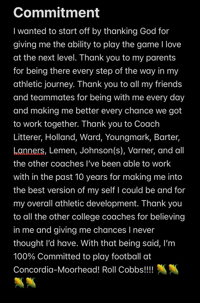 Committed. <a href="/GoBisonFootball/">Bison Football</a> <a href="/Cobber_Football/">Cobber Football</a> <a href="/CoachTerryHoran/">Terry Horan</a> <a href="/CoachJPollock/">Jake Pollock</a> <a href="/KCBakk31/">Kyle Bakken</a> <a href="/coachmwjr/">Coach Whitney</a>