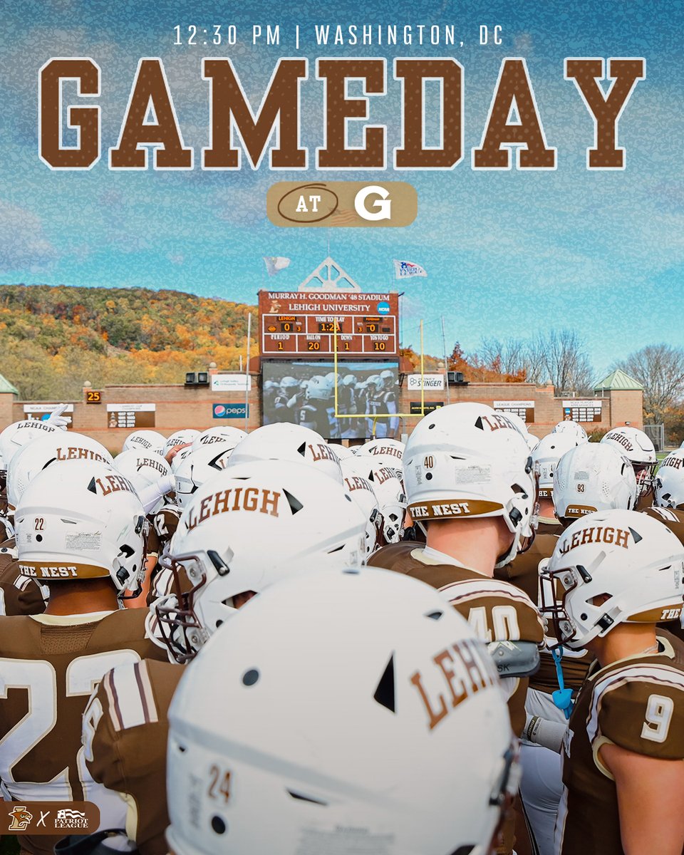 LehighFootball's tweet photo. Big Patriot League matchup in the nation's capital!

🆚 Georgetown
🕧 12:30 pm
📺 @ESPNPlus - https://t.co/GPV3AVGPBv
📻 @LVFoxSports - https://t.co/s3pcSzppwM
📊 https://t.co/7MRTnxcD44

#GoLehigh #TheNest https://t.co/qHWbXVFzwO