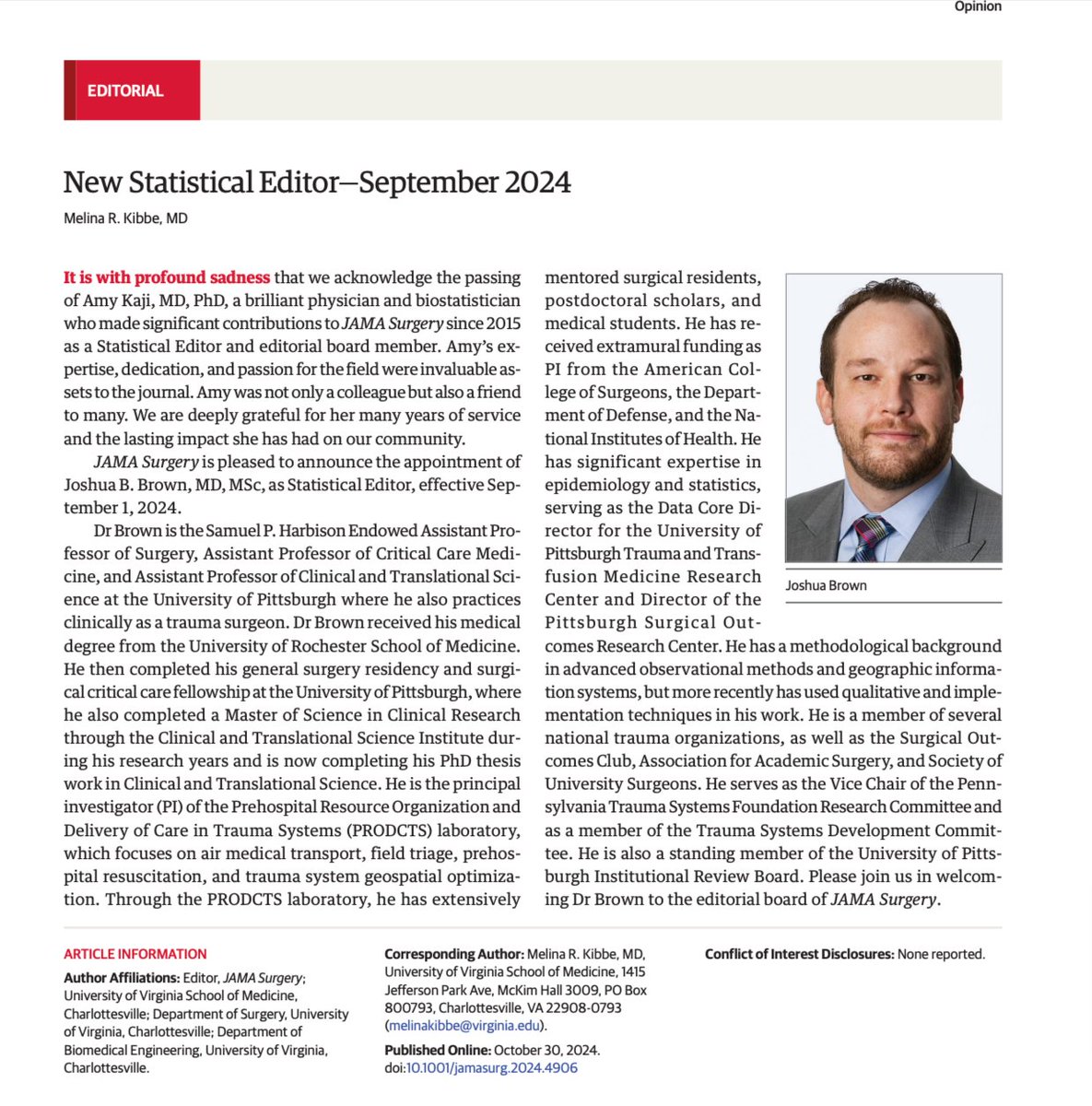 Pitt Surgery (@pittsurgery) on Twitter photo Many Congratulations to <a href="/joshua_b_brown/">Joshua Brown</a> on his new role as Statistical Editor for <a href="/JAMASurgery/">JAMA Surgery</a> #SurgeryResearch #SurgicalExcellence #DataScience #AcademicSurgery <a href="/PittTweet/">University of Pittsburgh</a> <a href="/UPMC/">UPMC</a> <a href="/PittCCM/">Pitt Critical Care Medicine</a> <a href="/PittGIM/">Pitt General Internal Medicine</a> <a href="/ChildrensPgh/">UPMC Children's Hospital of Pittsburgh</a> <a href="/PittPubHealth/">Pitt Public Health</a> <a href="/PittPubHealth/">Pitt Public Health</a> <a href="/PittHealthSci/">Pitt Health Sciences</a> <a href="/PittNeurosurg/">Pitt Neurosurgery</a> Many Congratulations to <a href="/joshua_b_brown/">Joshua Brown</a> on his new role as Statistical Editor for <a href="/JAMASurgery/">JAMA Surgery</a> #SurgeryResearch #SurgicalExcellence #DataScience #AcademicSurgery <a href="/PittTweet/">University of Pittsburgh</a> <a href="/UPMC/">UPMC</a> <a href="/PittCCM/">Pitt Critical Care Medicine</a> <a href="/PittGIM/">Pitt General Internal Medicine</a> <a href="/ChildrensPgh/">UPMC Children's Hospital of Pittsburgh</a> <a href="/PittPubHealth/">Pitt Public Health</a> <a href="/PittPubHealth/">Pitt Public Health</a> <a href="/PittHealthSci/">Pitt Health Sciences</a> <a href="/PittNeurosurg/">Pitt Neurosurgery</a>
