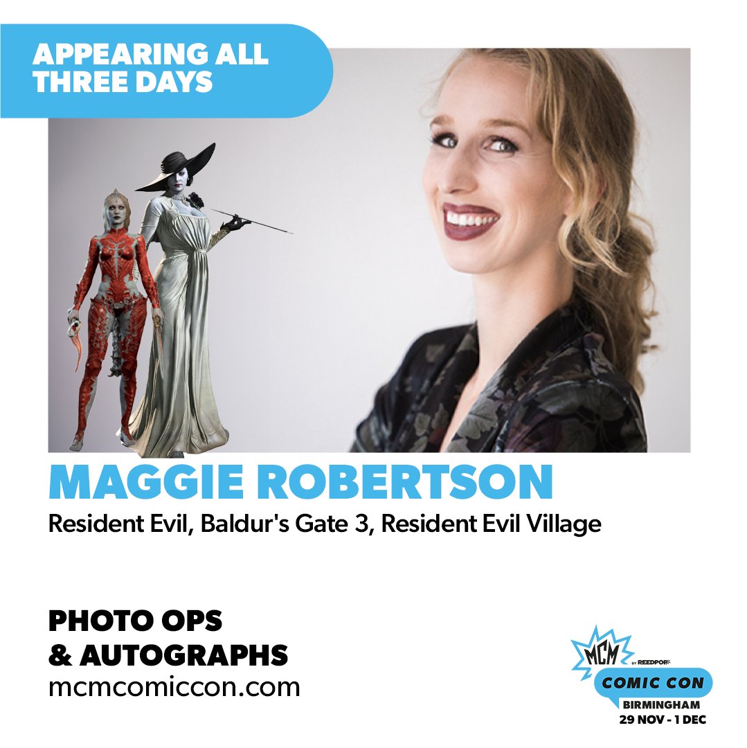 MCMComicCon's tweet photo. All the way from Castle Dimitrescu, MCM Birmingham welcomes Resident Evil Village star Maggie Robertson all three days 💥

Photo ops and autographs will be available. Tickets are selling fast – get yours now and join us for the last MCM of the year: https://t.co/7mBpRDrxqX https://t.co/RwFmNiTfxR